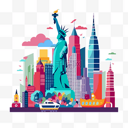 城市街道图片_纽约剪贴画纽约地标和自由女神像