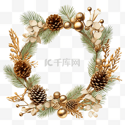 金色圣诞松树图片_帶冷杉樹枝的聖誕花環