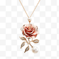 明亮珍珠图片_PNG玫瑰和白色珍珠吊坠金链项链
