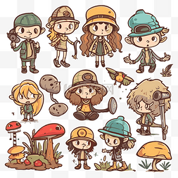 矢量剪贴画时髦涂鸦卡通有关蘑菇