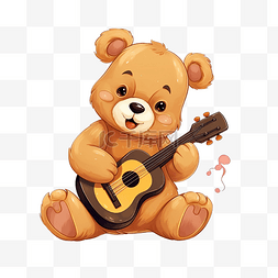青年大学习封面图片_孤立的泰迪熊弹吉他插图剪贴画卡