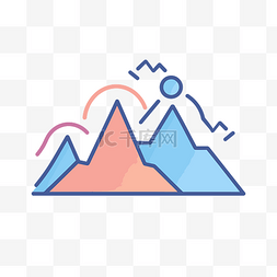 山地景观线矢量图标与山山和太阳