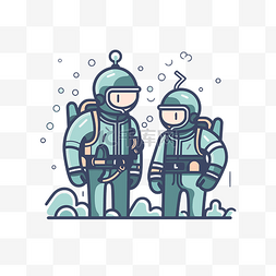 潜水员图片_宇航员水肺潜水队在雪冰插画设计