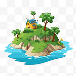 岛屿剪贴画 岛上有一座房子的卡通岛 向量