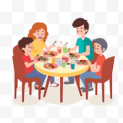 家庭吃饭卡通图片_吃晚餐剪贴画家庭吃饭矢量插画卡