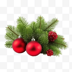 带有冷杉树枝和红球的圣诞组合物