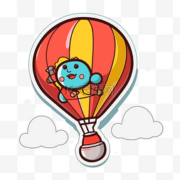热气球快图片_卡通热气球人物贴纸与云 向量