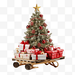 圣诞礼物一堆图片_孩子们的雪橇上堆着一堆礼物和一
