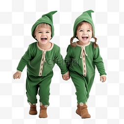 冬季小帽子图片_快乐可爱的小男孩和女孩穿着绿色
