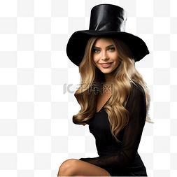 黑墙上戴着黑帽子的万圣节女巫拿