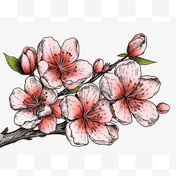 花枝与美丽的粉红色花朵绘图