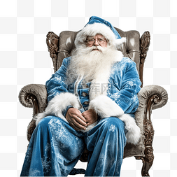 穿着蓝色毛皮大衣的滑稽圣诞老人
