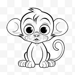 画画填色图片_可爱的小猴子着色页轮廓素描 向