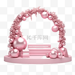 粉红色讲台圣诞节概念的 3D 渲染