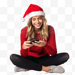 電話老人图片_圣诞假期的女孩坐在地板上做电话