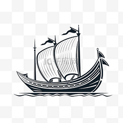龙头帆船图片_drakkar维京划船轮廓风格诺曼船航