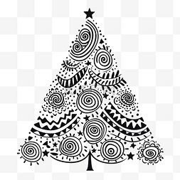 圣诞快乐涂鸦图片_带有涂鸦黑白圣诞树和波西米亚图