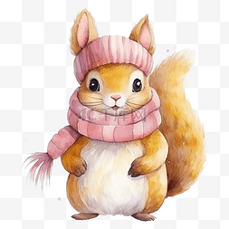 冬天毛皮图片_冬天戴着黄色围巾和粉色帽子的水