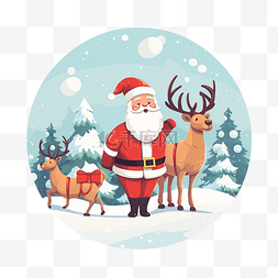 矢量图雪花图片_圣诞快乐圣诞老人驯鹿享受矢量图