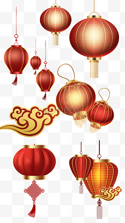 中国新年春节组图竖图红色装饰灯