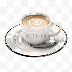 瓷咖啡杯子图片_盘子上的咖啡杯 3D 渲染插图