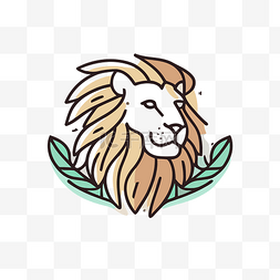 狮子和绿叶标志画线 向量