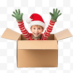 内盒图片_圣诞节，精灵圣诞老人助手在纸盒