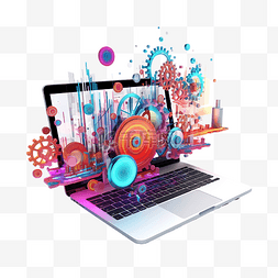 笔记本电脑上数字营销的 3d 插图