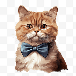 布纹数字图片_戴着领结的可爱猫的数字插图