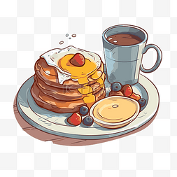 咖啡袁术图片_早午餐剪贴画早餐煎饼插画卡通 