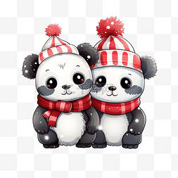 圣诞快乐熊猫夫妇