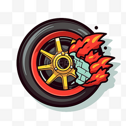 摩托车车轮和燃烧的轮胎图标 向