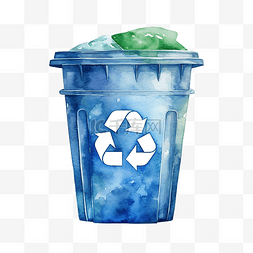 污染处理图片_绿色蓝色回收站水彩插图ai生成
