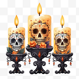三支燃烧的蜡烛设置 dia de muertos 
