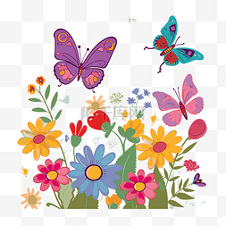 色彩缤纷的花朵图片_花朵和蝴蝶剪贴画 色彩缤纷的蝴
