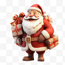 圣诞老人背着一袋礼物的 3D 渲染