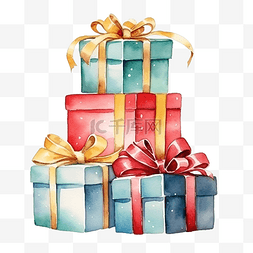 礼品盒插画图片_幼稚水彩圣诞礼品盒数字颜料水彩