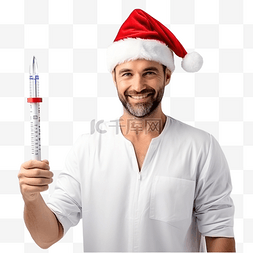 戴着口罩的医生图片_一位戴着圣诞圣诞老人帽子的医生