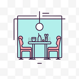 桌子椅子图标矢量图片_两把椅子和两张桌子是线性餐厅插