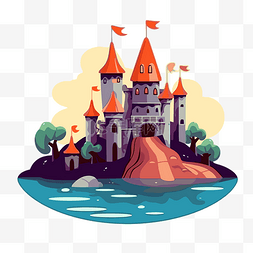 带有城堡和水卡通的王国剪贴画插