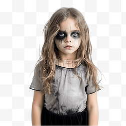 女模特儿童图片_穿着万圣节服装的可怕小女孩站在
