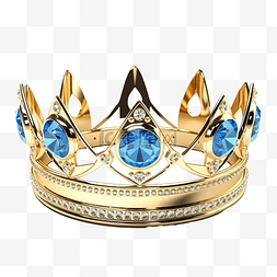 蓝色与金色图片_3d 渲染金冠与三颗蓝色钻石隔离