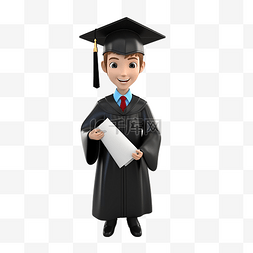 具有文凭和毕业帽子的大学生的 3d