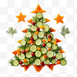 一盘水果沙拉图片_有趣的可食用圣诞树，由黄瓜和胡