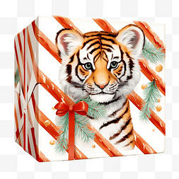 动物设计插图图片_假期圣诞节无缝图案与小虎甜糖果