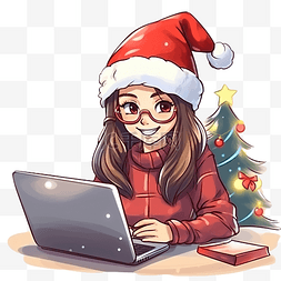 准备回家的图片_圣诞网上购物女买家带笔记本电脑