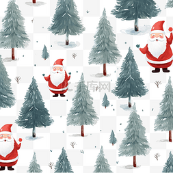 小圣诞老人在冬季圣诞森林无缝模
