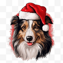人物素描手绘图片_圣诞配饰矢量中牧羊犬的手绘肖像