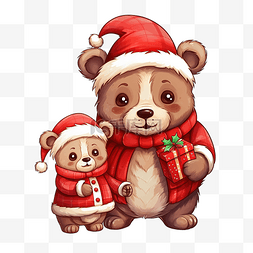 可爱的熊与圣诞老人可爱的圣诞卡
