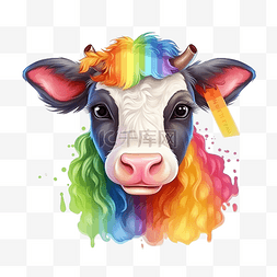 黑色的小猪图片_可爱的彩虹牛牛插画彩虹动物骄傲